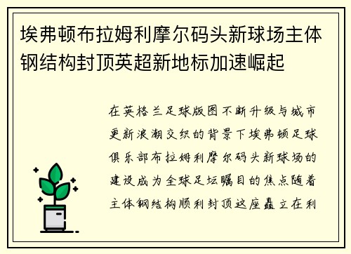 埃弗顿布拉姆利摩尔码头新球场主体钢结构封顶英超新地标加速崛起